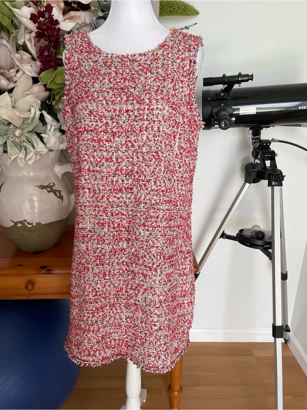 Ann Taylor Pink and White Tweed Sleeveless Shift Dress
